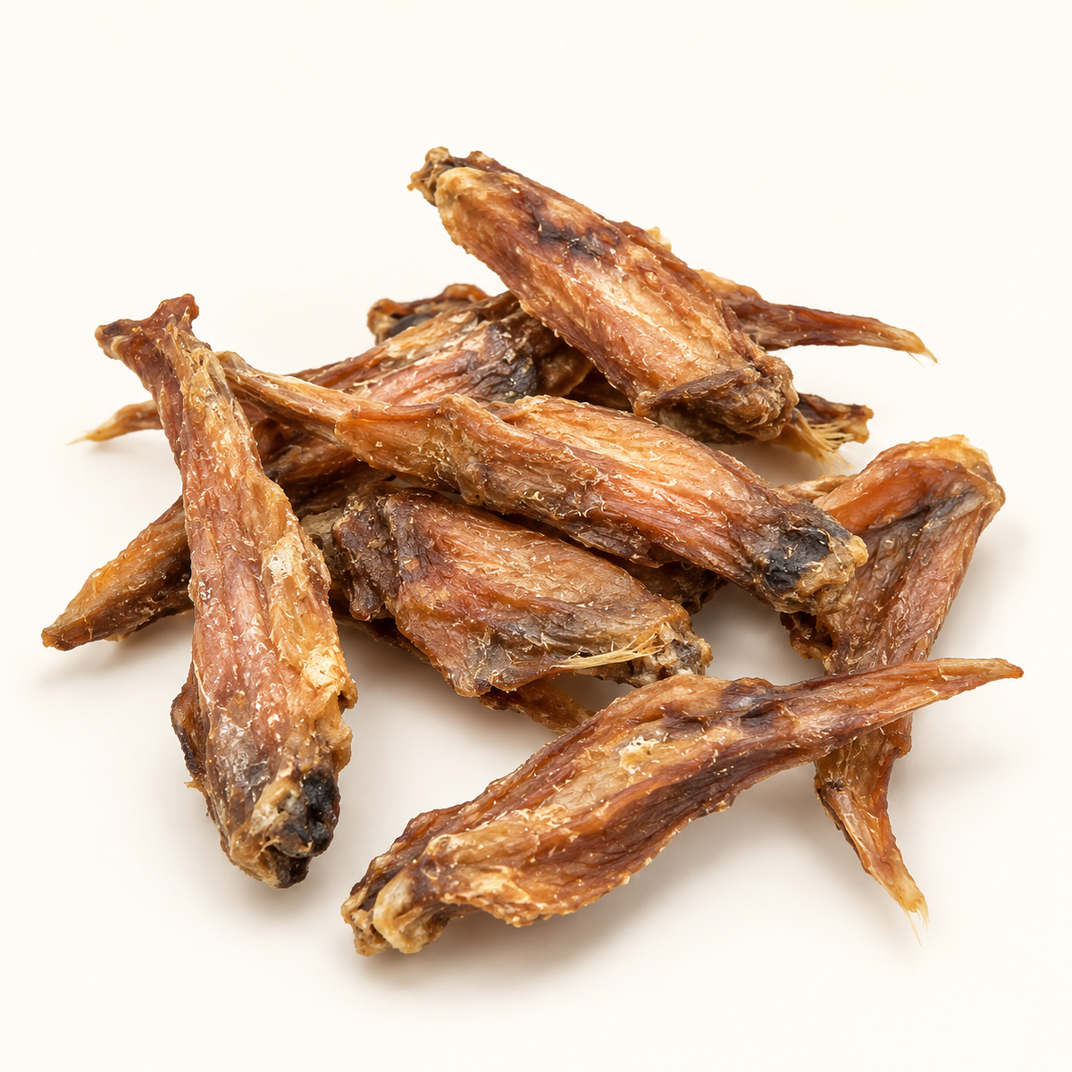 Bark Road Chicken Wings dog treats showing the size and texture of the pieces