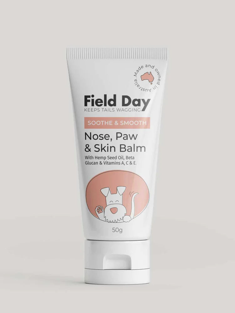 Field Day nose, paw and skin balm for dogs, available at Bark Road